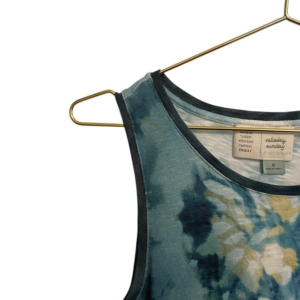 Saturday Sunday Anthropologie Blue Tie Dye Drop Waist Ruffle Hem Dress M - Picture 5 of 8